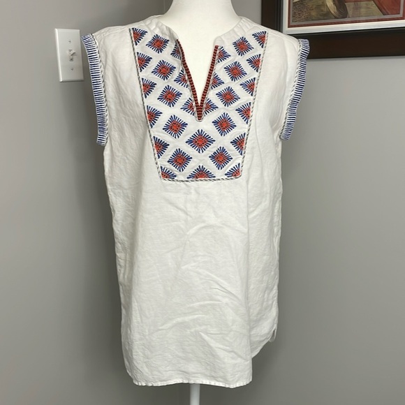 J. Crew White Top with Blue and Red Embroidery - Picture 1 of 7